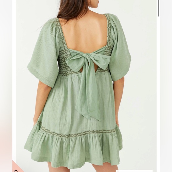 Free People Easy to Love Mini Dress Smocked Cute Romantic Babydoll - Picture 2 of 6